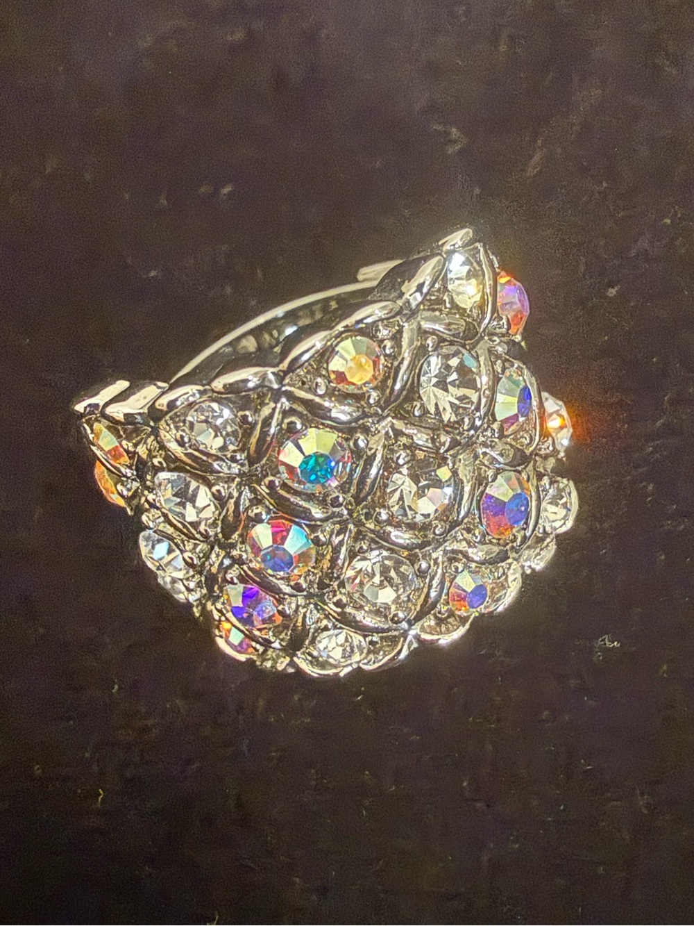Swarovski Crystal Cluster Statement Ring - Silver Tone